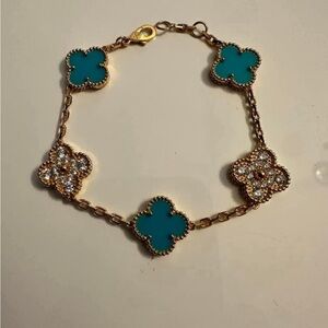 Gold plated turquoise pave clover bracelet. New.